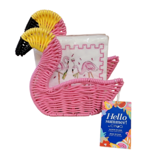 FLAMINGO SHAPED RESIN WICKER NAPKIN HOLDER BASKET TABLE HELLO SUMMER CIROA NWT